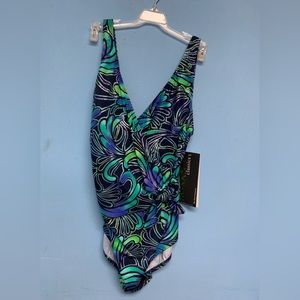 16 C cup 40 NWT Green blue surplice Roxanne swimsuit E50078 silver accents